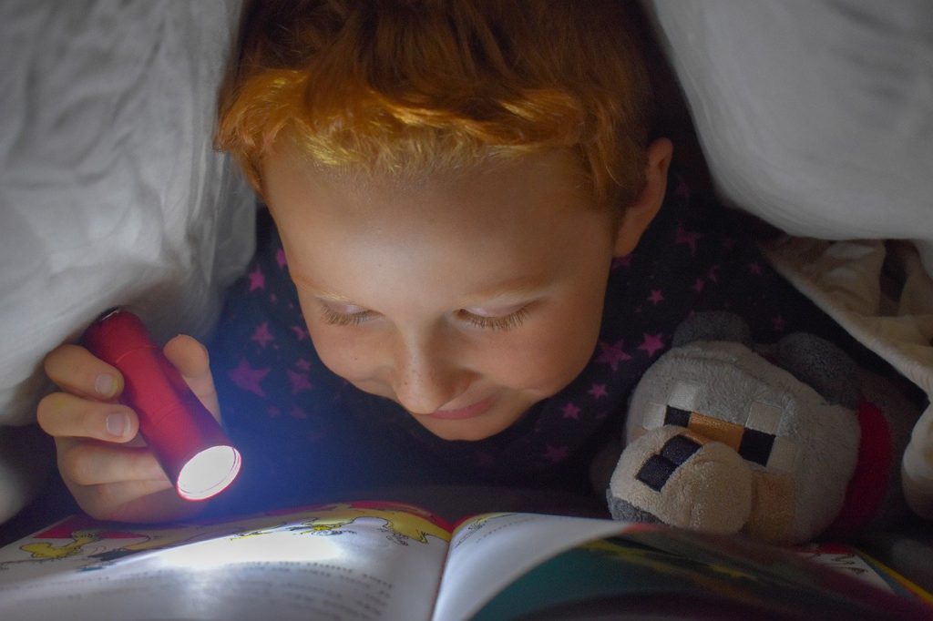 reading, bed, flashlight